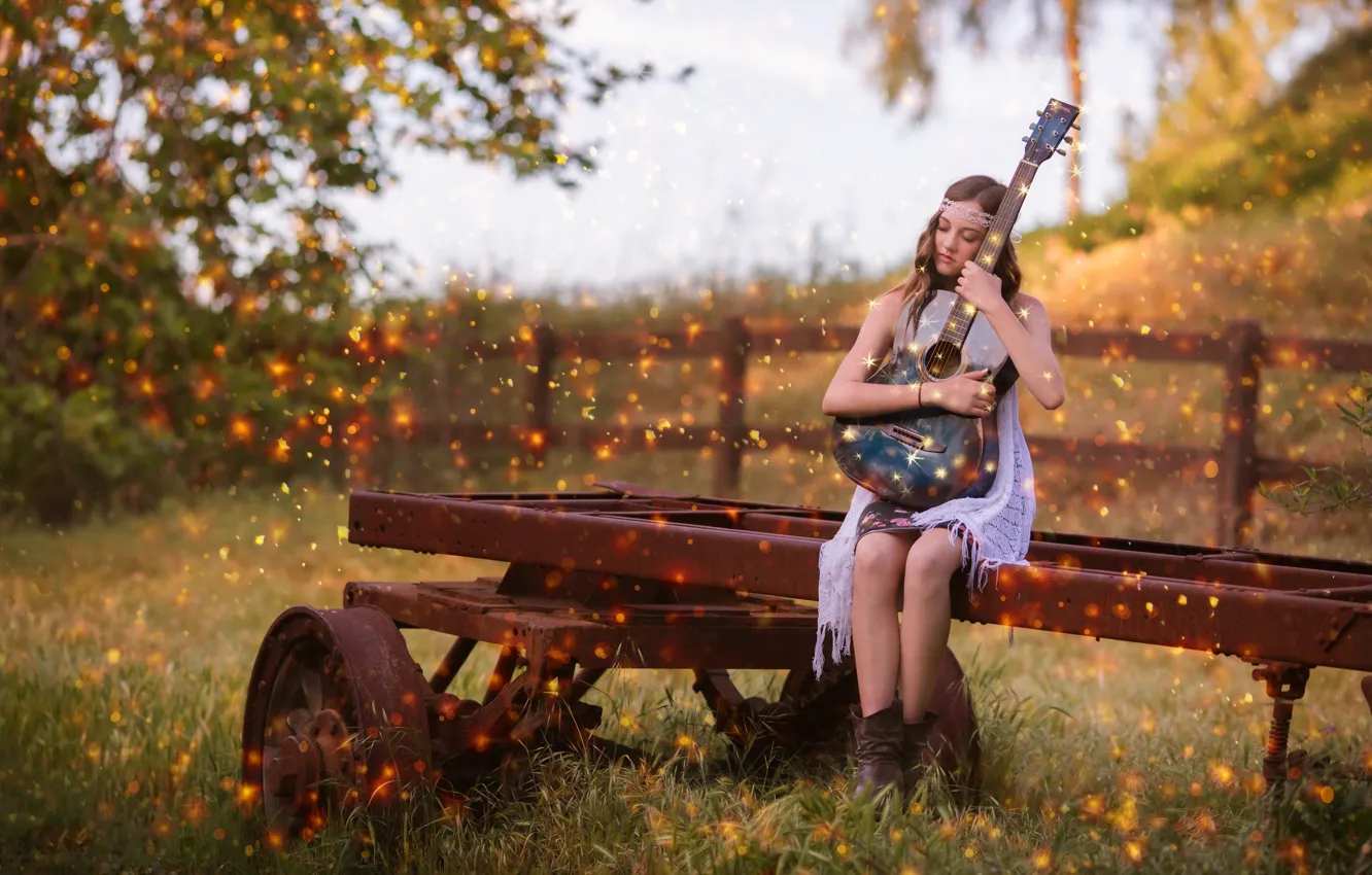 Photo wallpaper girl, music, guitar