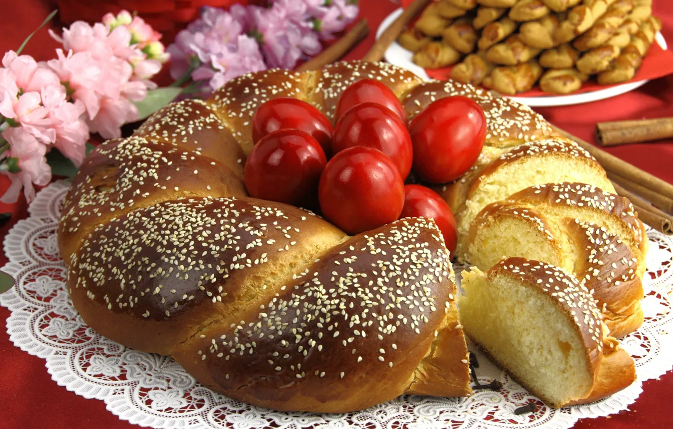 Photo wallpaper eggs, Easter, cake, eggs