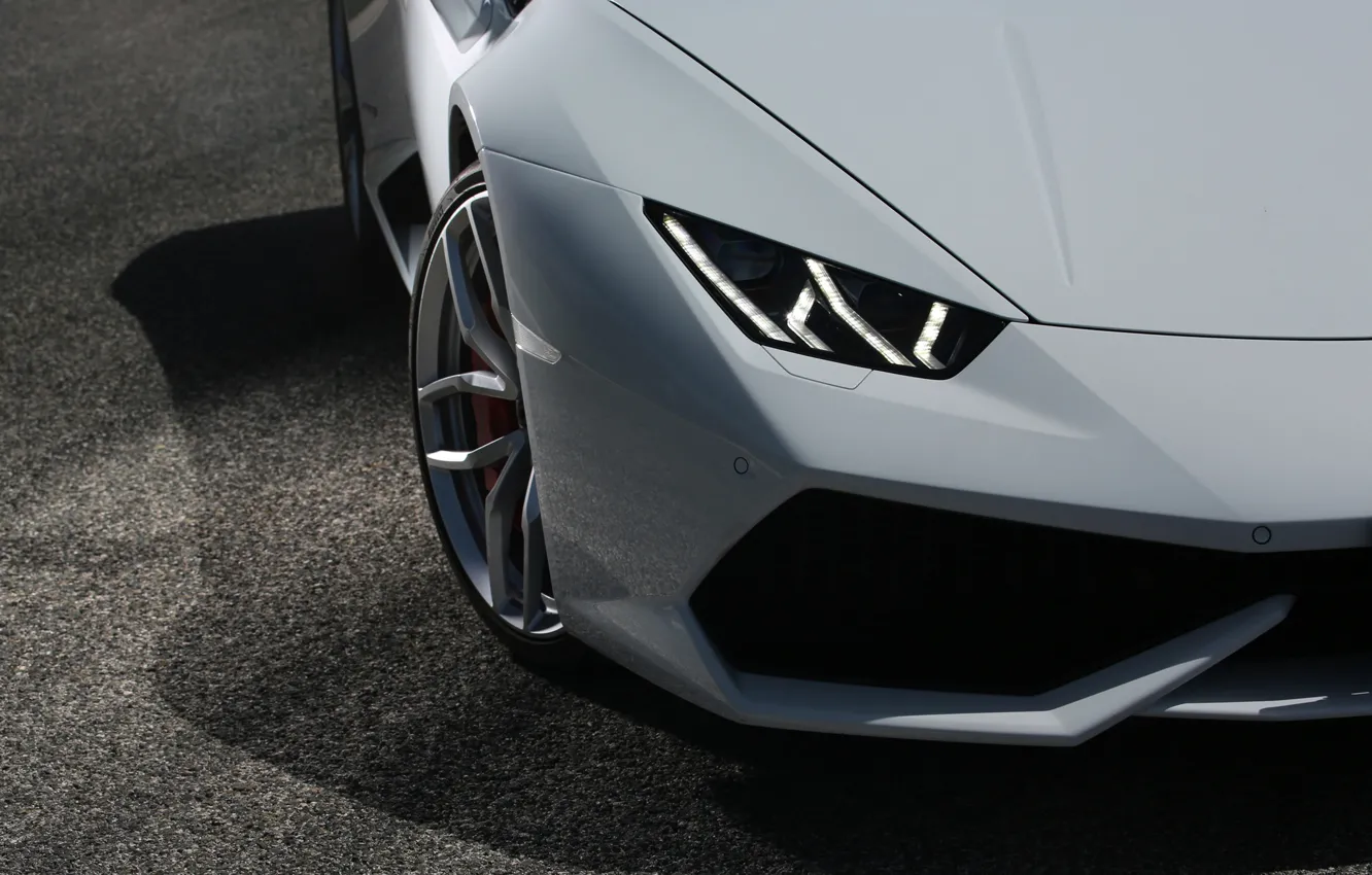 Photo wallpaper white, Lamborghini, headlight, bumper, Huracan