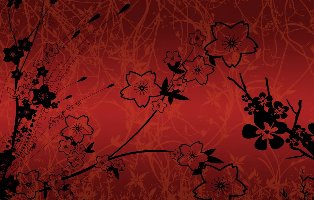 Photo wallpaper flowers, Wallpaper, art, red, red wallpaper