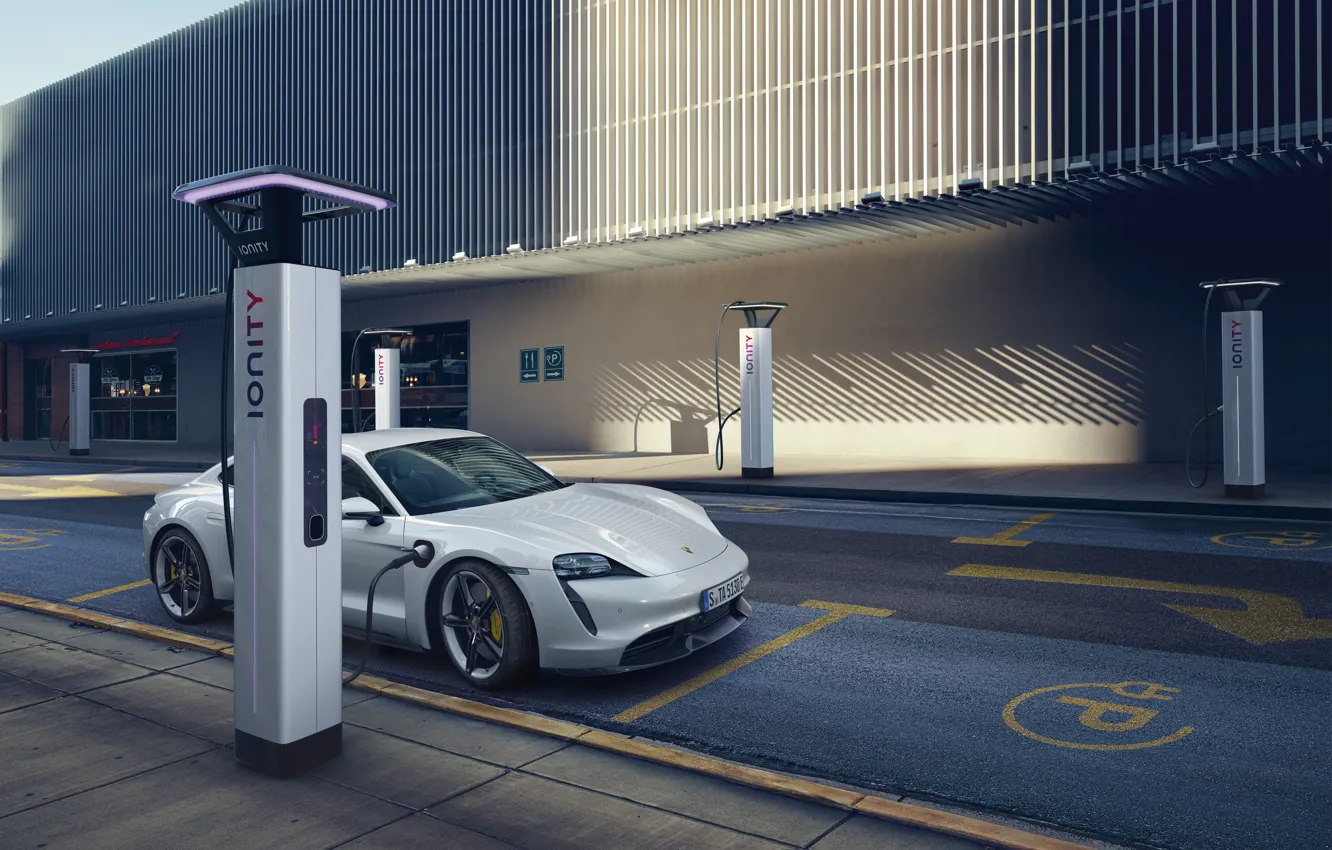 Photo wallpaper Porsche, charging, Turbo S, 2020, Taycan