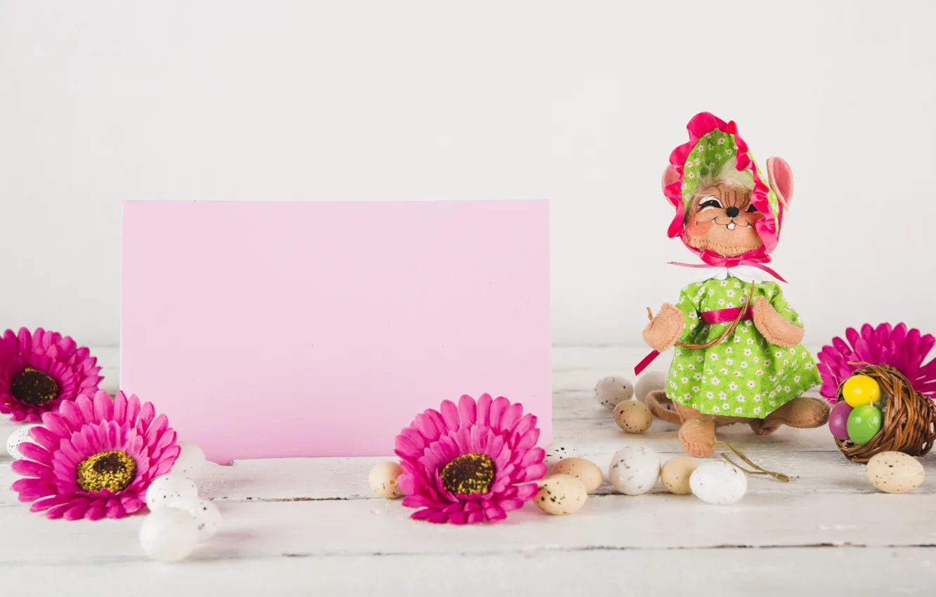 Photo wallpaper flowers, toy, Doll, Easter, Eggs, Holiday