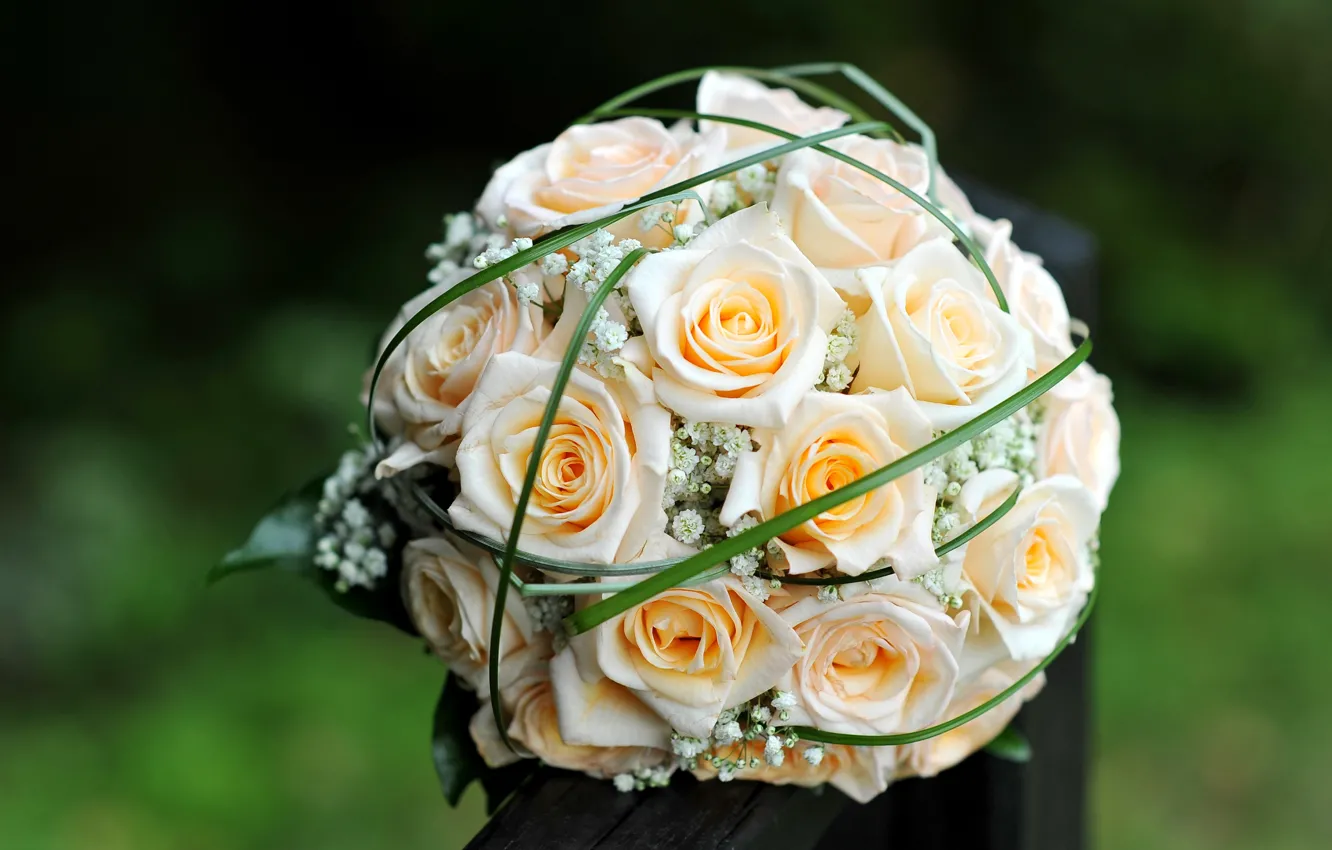Photo wallpaper flowers, roses, bouquet, yellow, buds, wedding