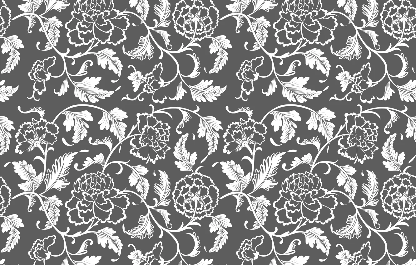 Photo wallpaper flowers, retro, grey, background, pattern, vintage