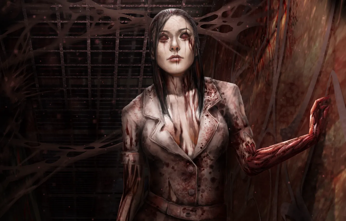 Photo wallpaper girl, darkness, corridor, blood, nurse, death, fan art, Silent Hill