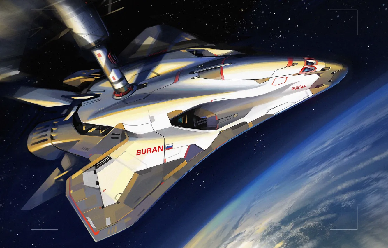 Photo wallpaper space, fiction, earth, figure, planet, orbit, space, Buran