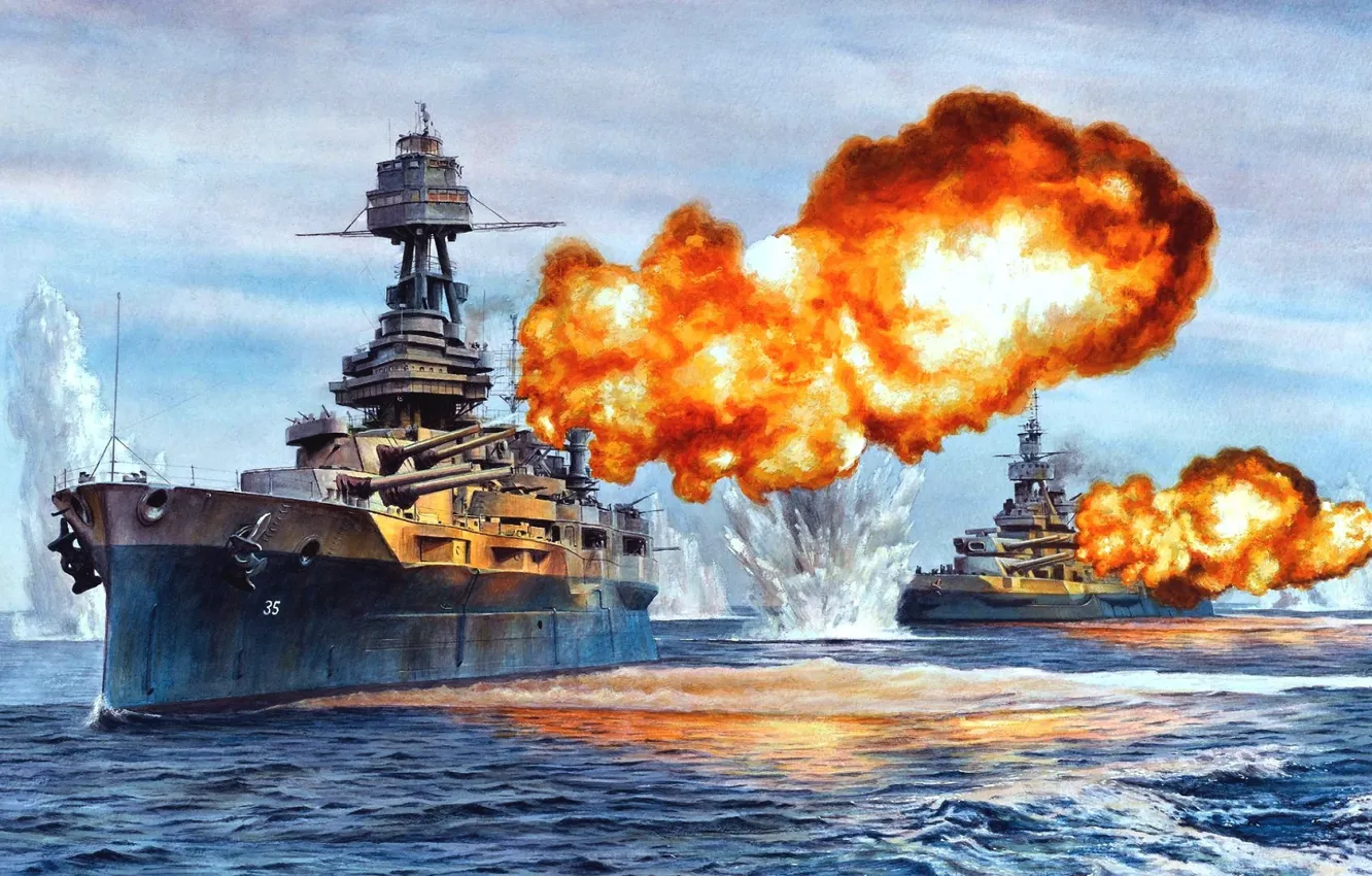 Photo wallpaper ship, art, Navy, the battle, American, military, battleship, Texas