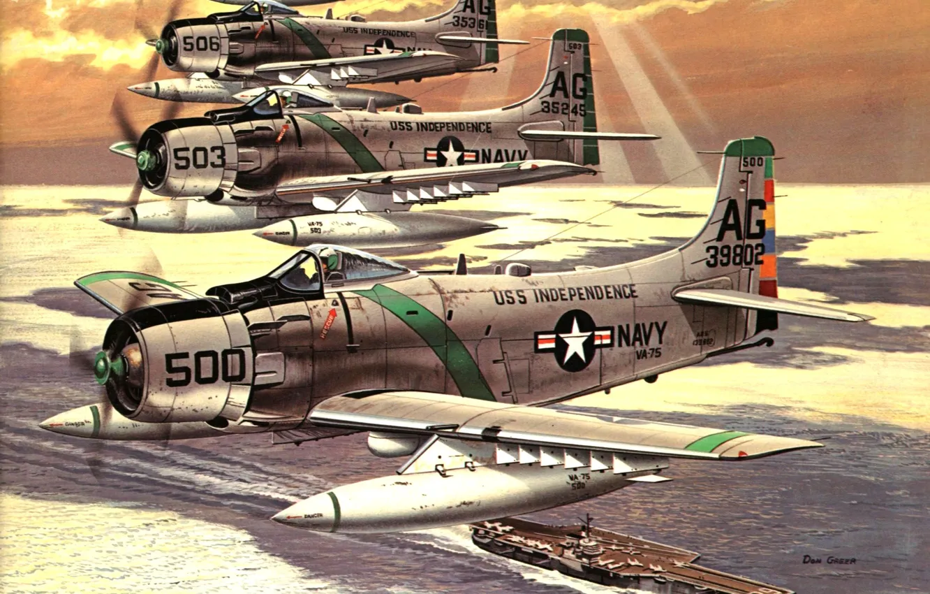 Photo wallpaper sea, the sky, figure, art, the plane, aircraft carrier "USS Independence"