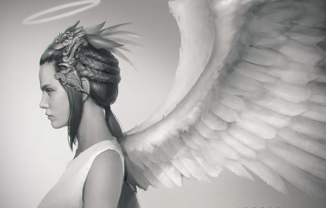 Photo wallpaper wings, angel, art, profile, halo