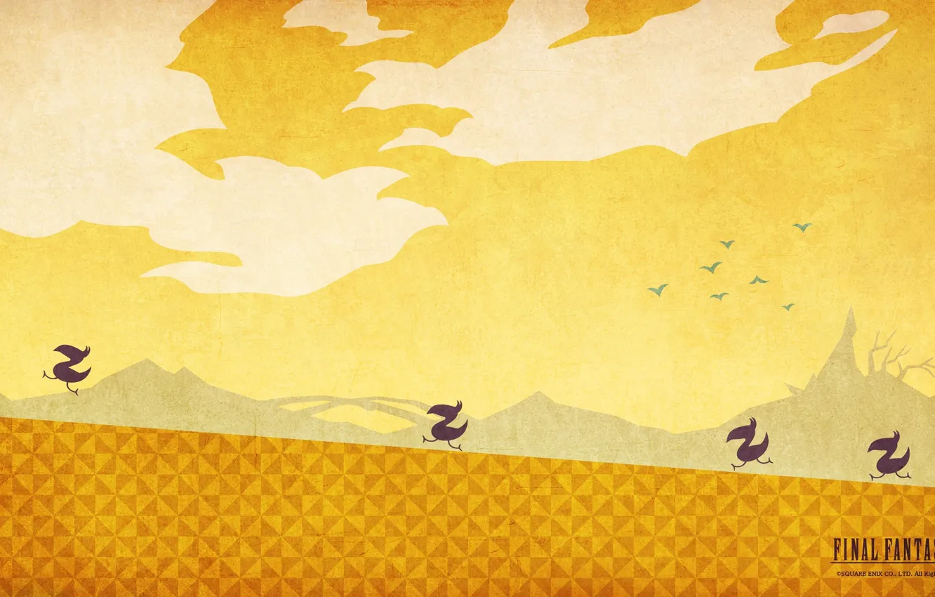 Photo wallpaper the sky, mountains, clouds, jump, bird, logo, logo, Square Enix