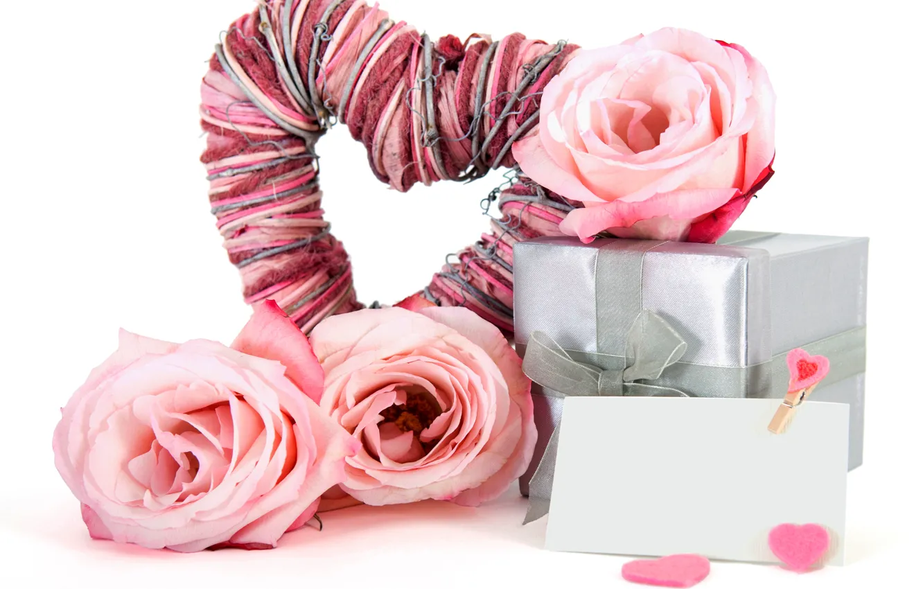 Photo wallpaper flower, love, tape, holiday, box, gift, heart, roses