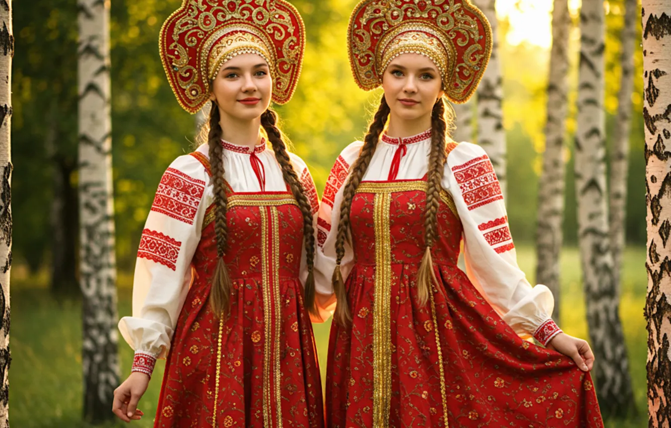 Photo wallpaper forest, girl, light, nature, pose, smile, glade, braid