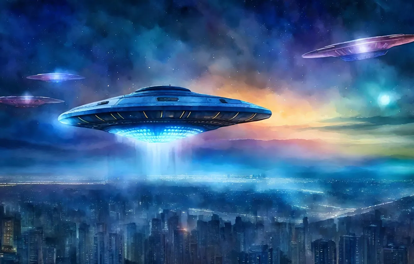 Photo wallpaper space, UFO, flying saucers