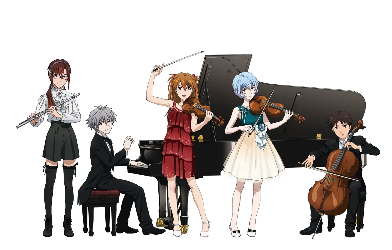 Photo wallpaper game, Neon Genesis Evangelion, anime, plan, violin, cello, japanese, flute