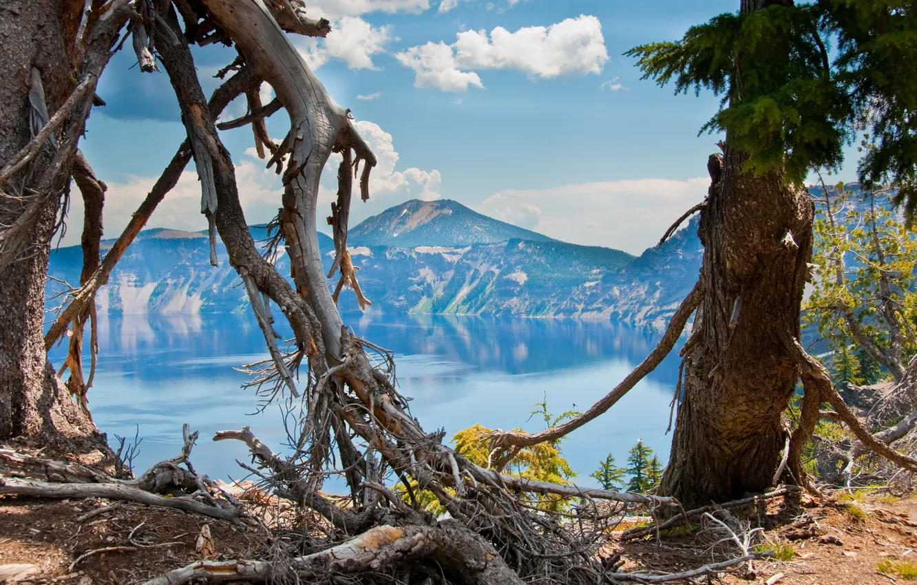 Photo wallpaper the sky, trees, mountains, nature, lake, crater, Oregon