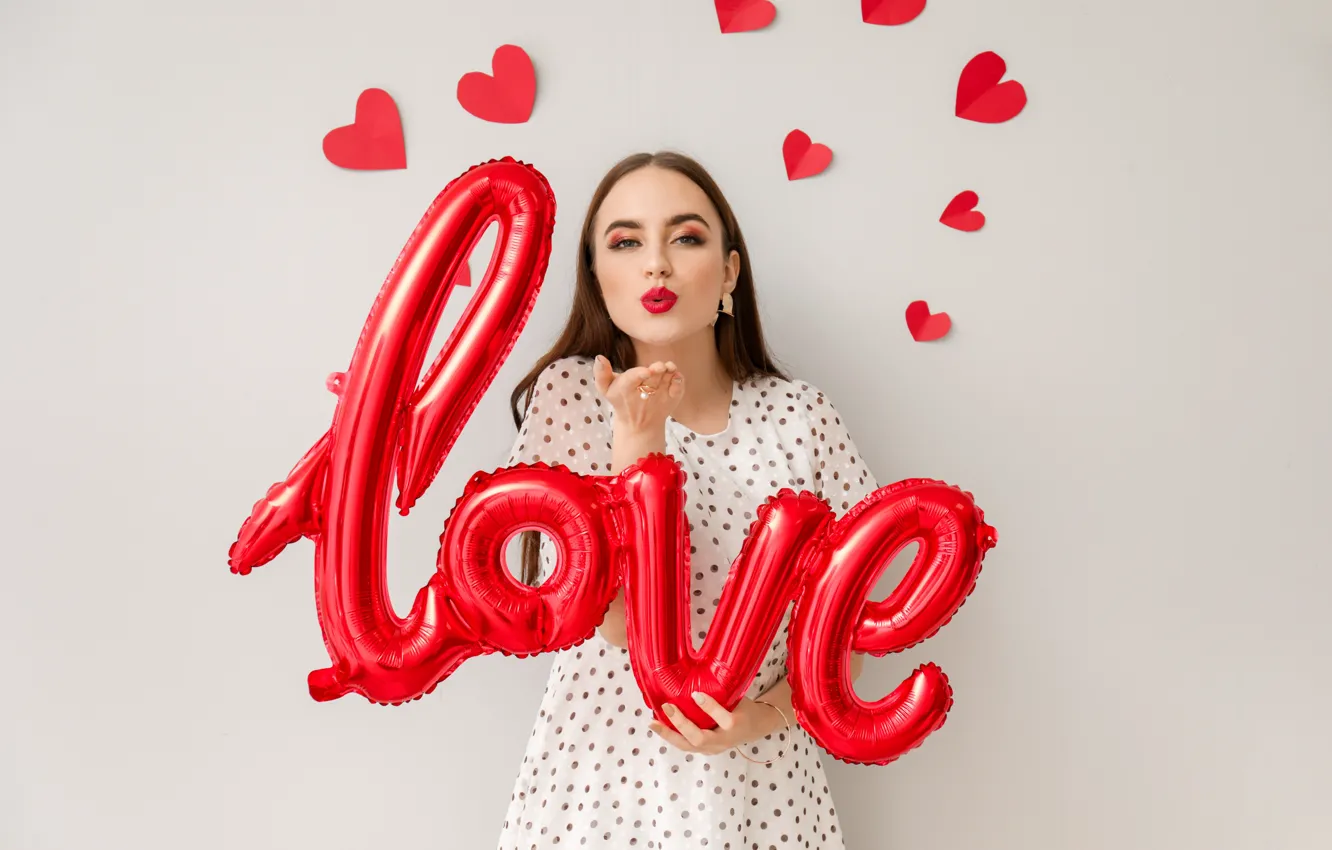 Photo wallpaper girl, love, holiday, romance, hearts, love, Valentine's day, 14 Feb
