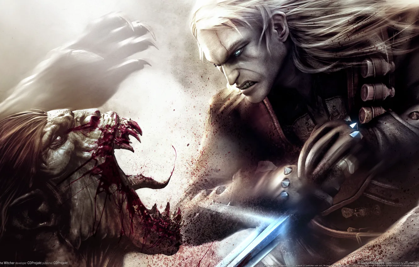 Photo wallpaper good and evil, blood, monster, sword, claws, gloves, battle, hatred