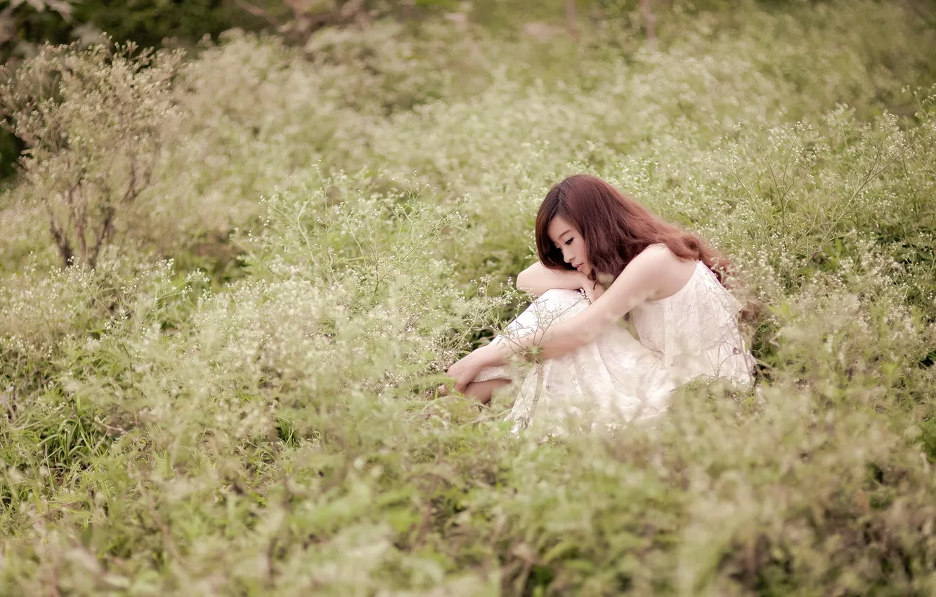 Photo wallpaper field, summer, girl, mood, Asian