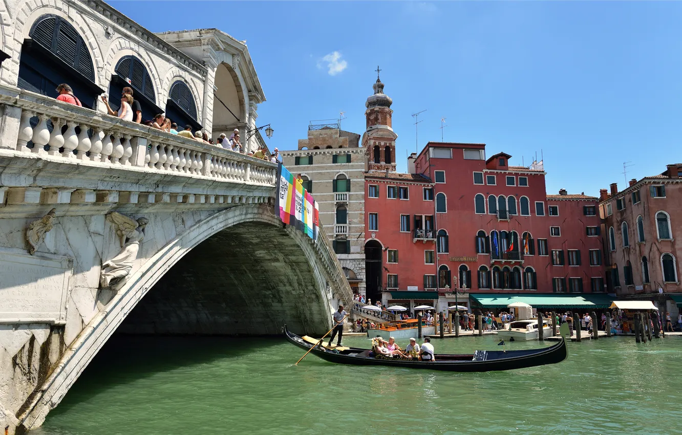 Photo wallpaper boat, home, Italy, Venice, channel, gondola, The Rialto Bridge