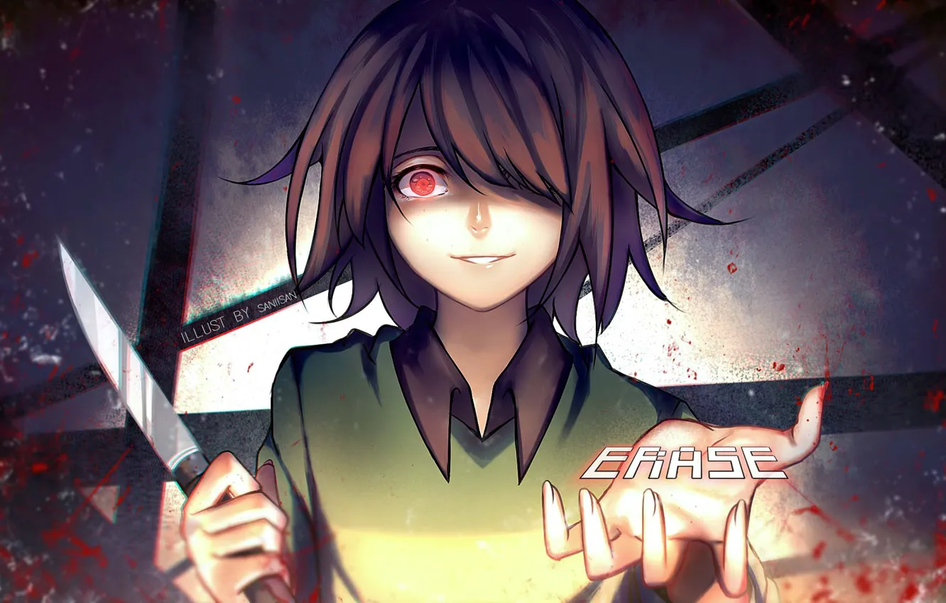 Photo wallpaper look, Undertale, Chara, Undertail, Erase, Real Knife