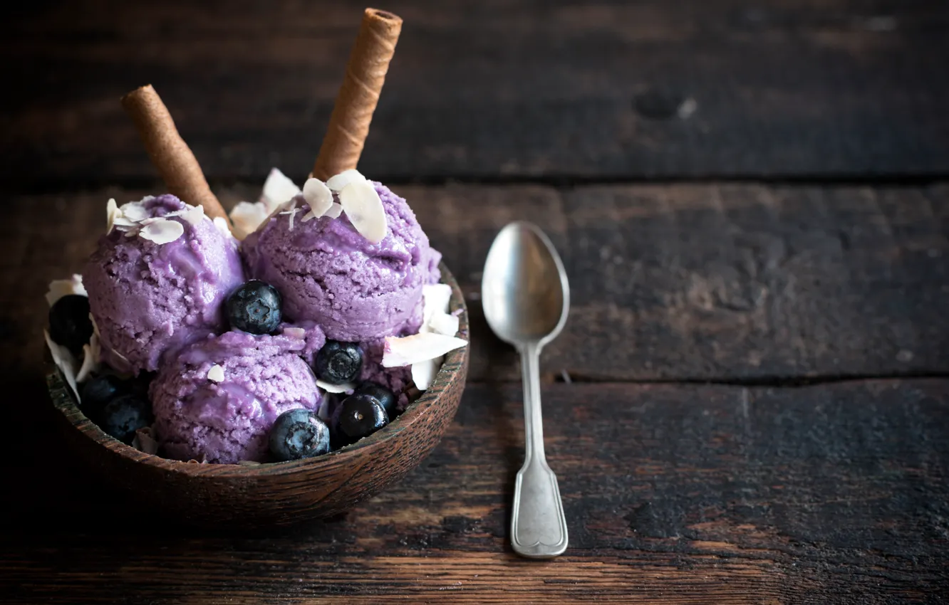 Photo wallpaper sticks, blueberries, ice cream, dessert, sweet, chips, sweet, chocolate
