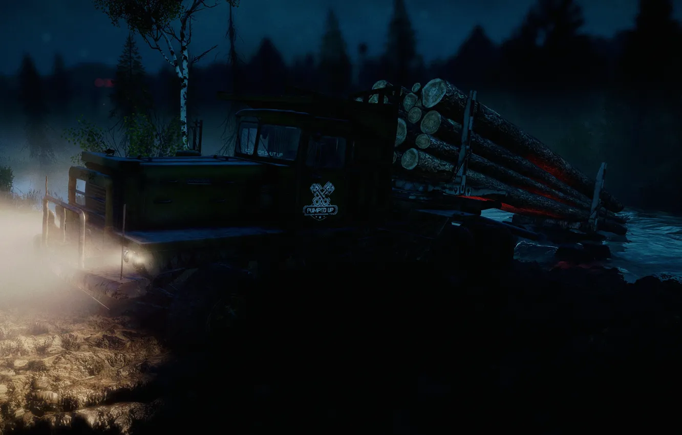 Photo wallpaper lights, HDR, game, river, trees, wood, water, night