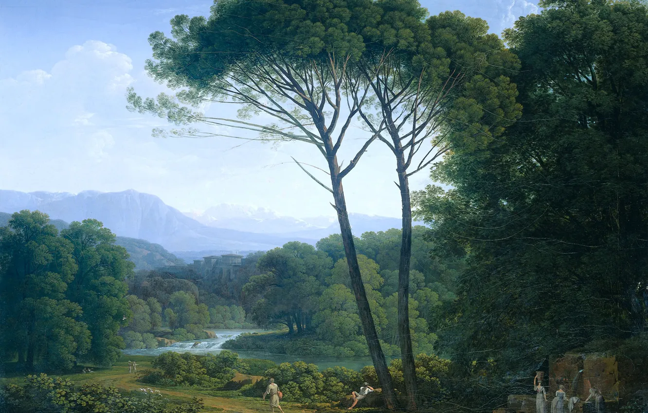 Photo wallpaper oil, picture, canvas, Hendrik Voogd, Italian Landscape with Pine trees