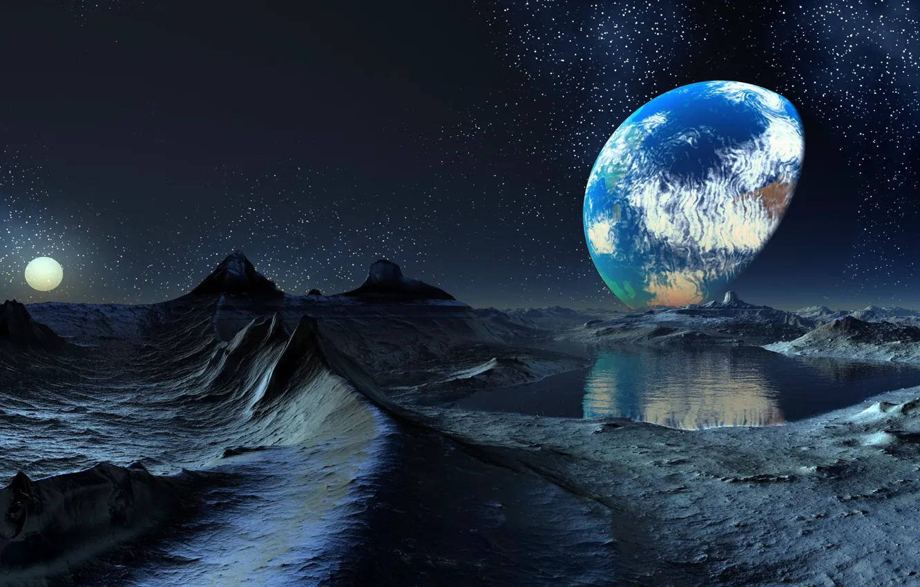 Photo wallpaper Laguna, Planet, Constellation, The sky, Terminator: the Boundary of Day and Night