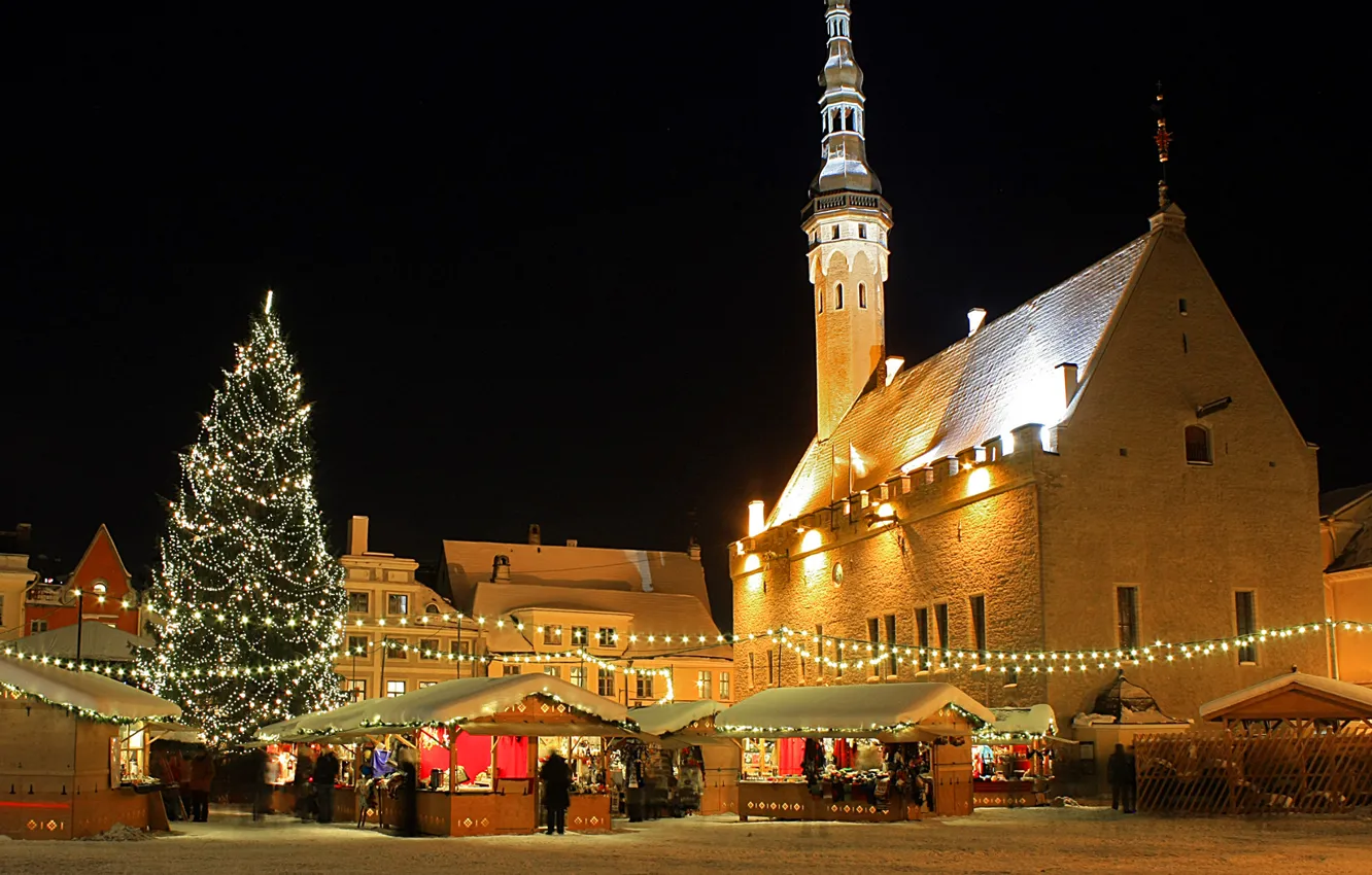 Photo wallpaper lights, tree, home, Christmas, Estonia, Tallinn, shop, Tallinn
