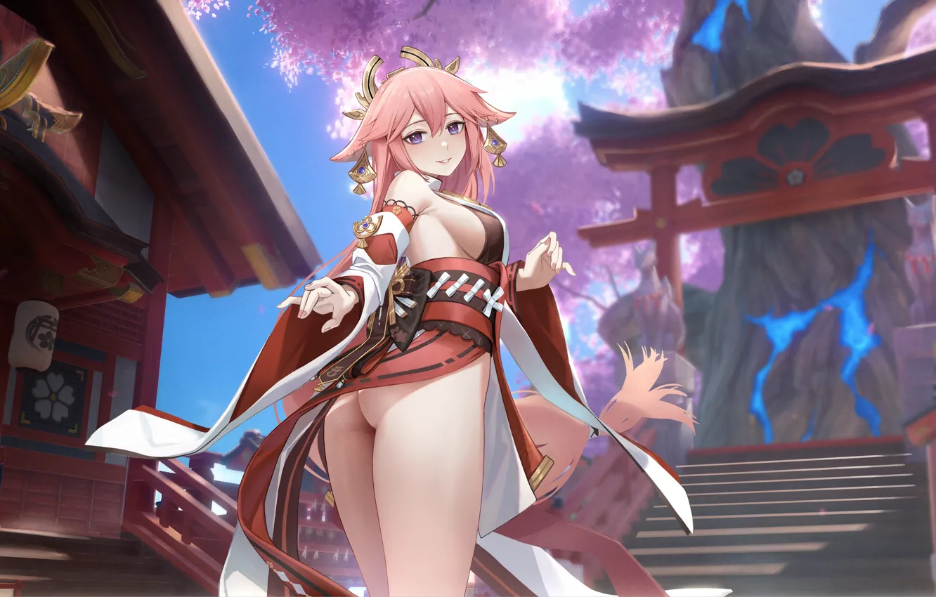 Photo wallpaper sexy girls, dampak genshin, yae miko genshin impact