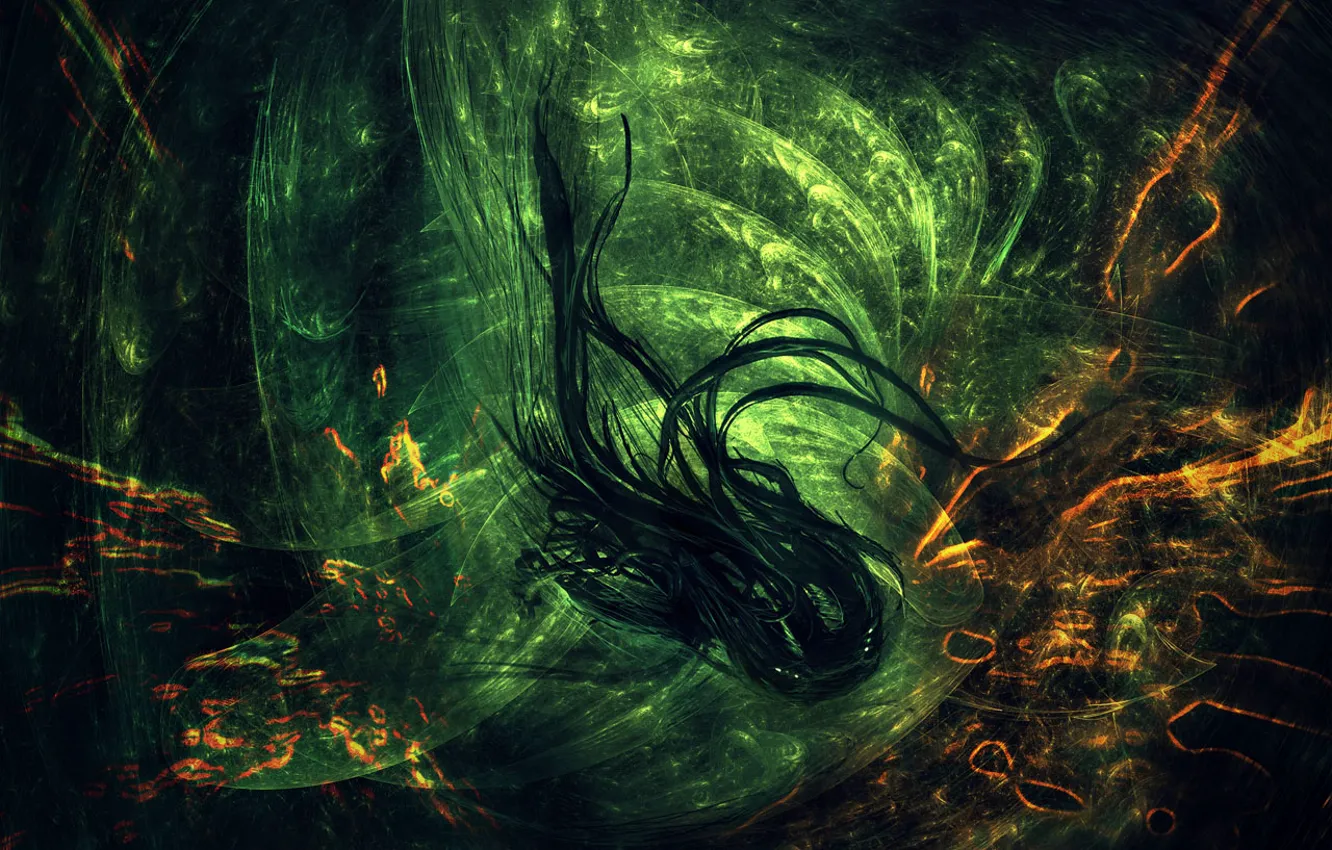 Photo wallpaper green, black, abstraction