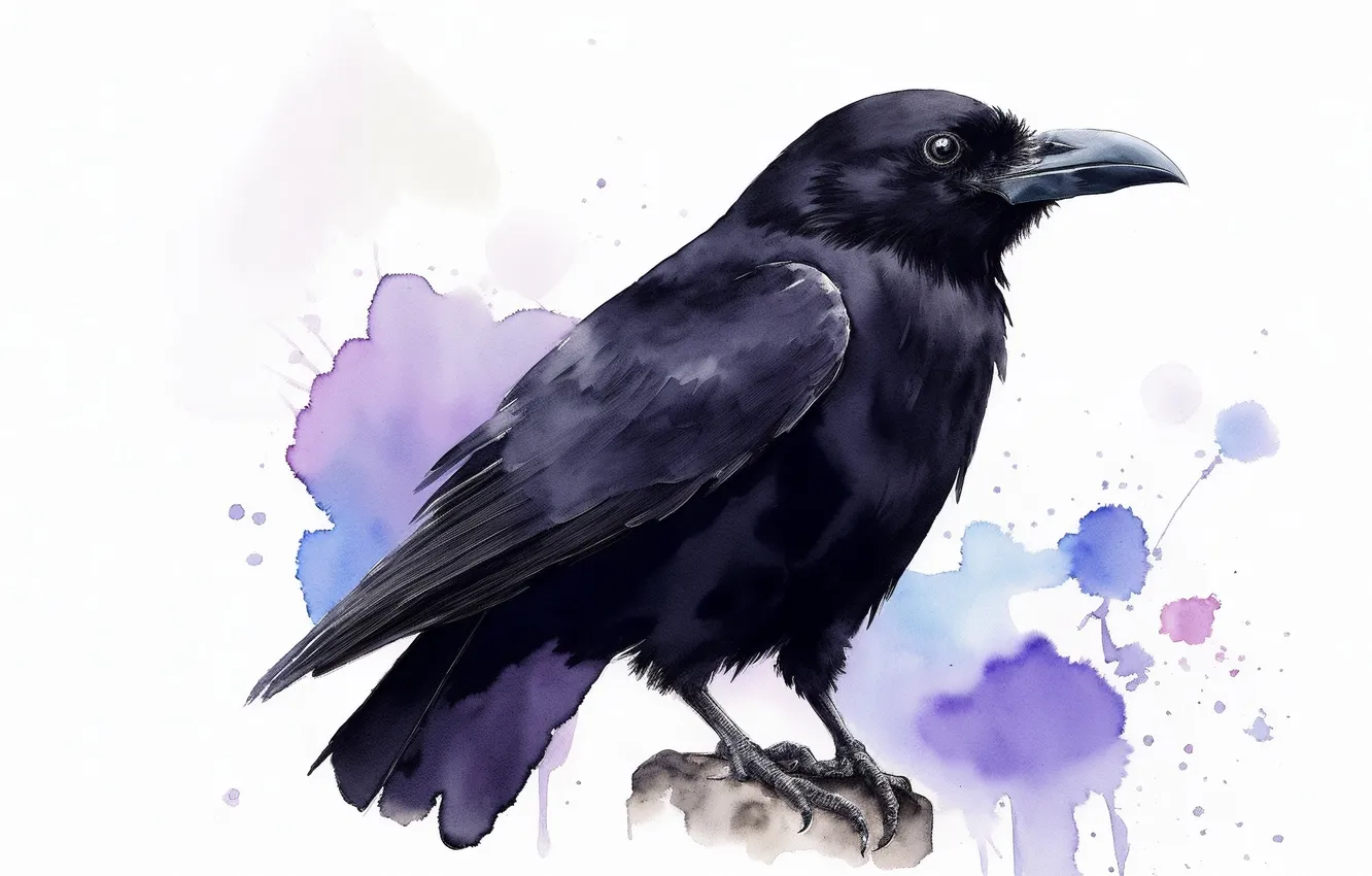 Photo wallpaper bird, black, figure, wings, feathers, watercolor, crows, Raven