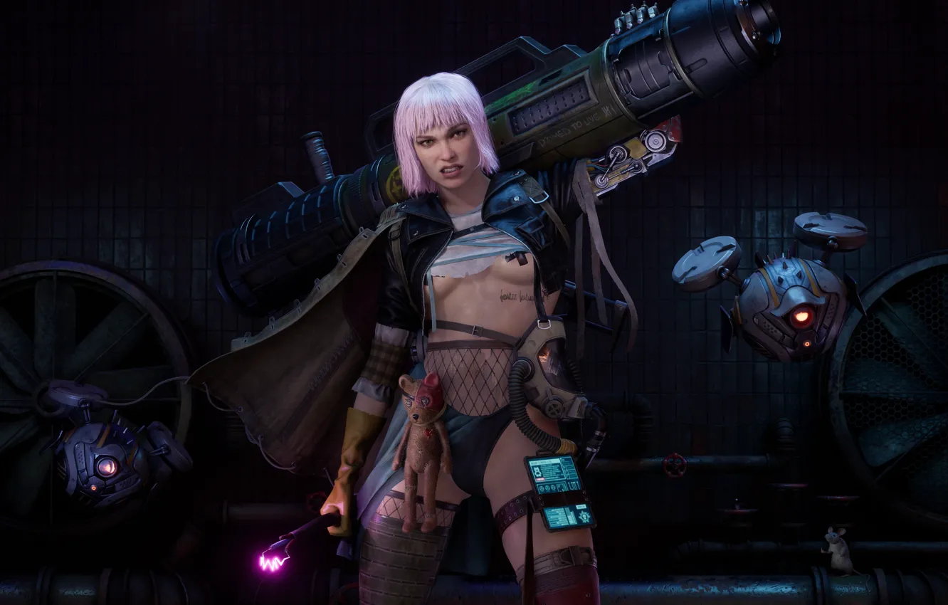 Photo wallpaper Girl, Warrior, Game Art, Rocket Launcher, Dave Keenan, Bazooka, Hurt, Character Modeling