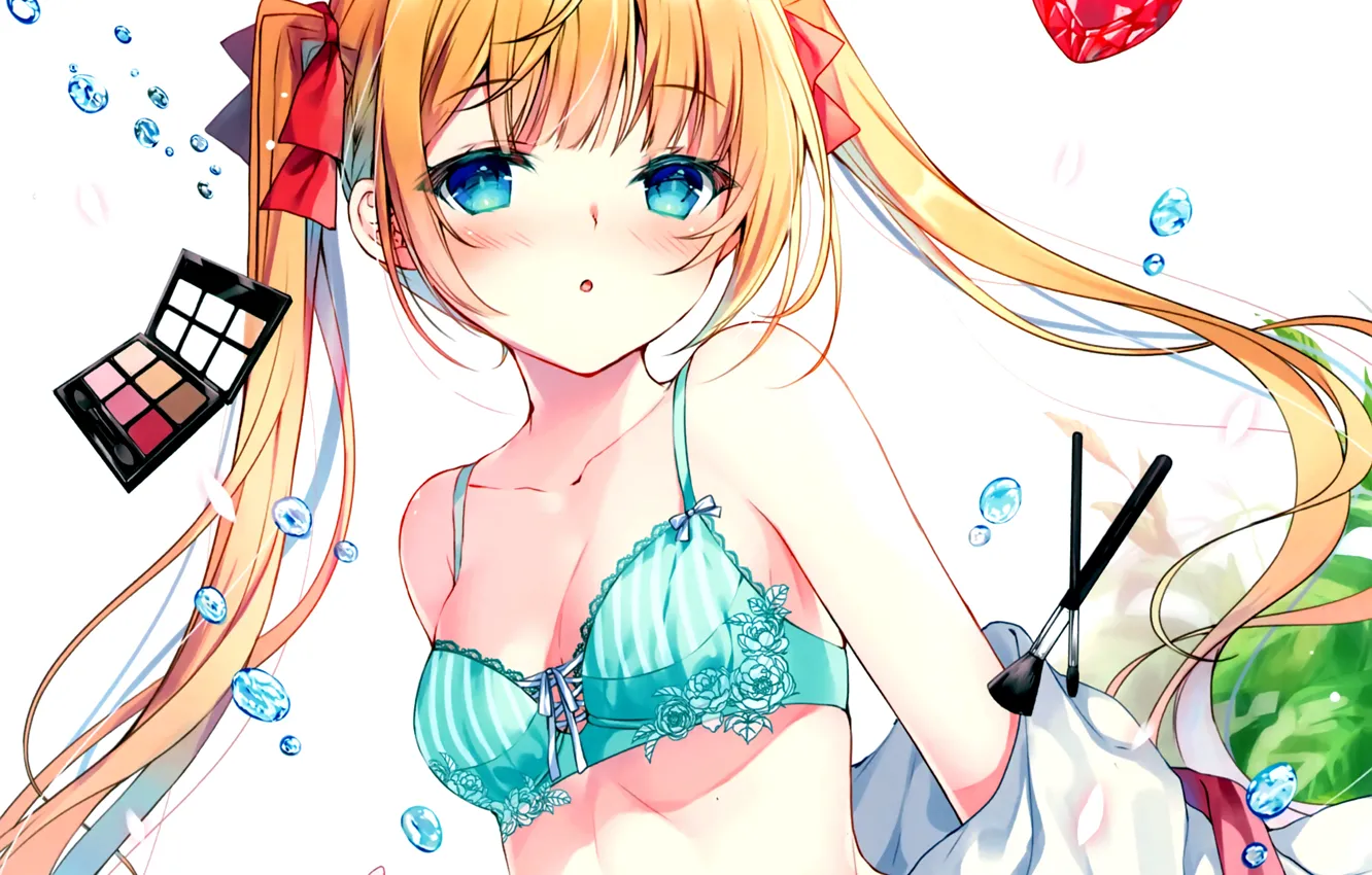 Photo wallpaper girl, sexy, lingerie, bra, cleavage, long hair, boobs, anime