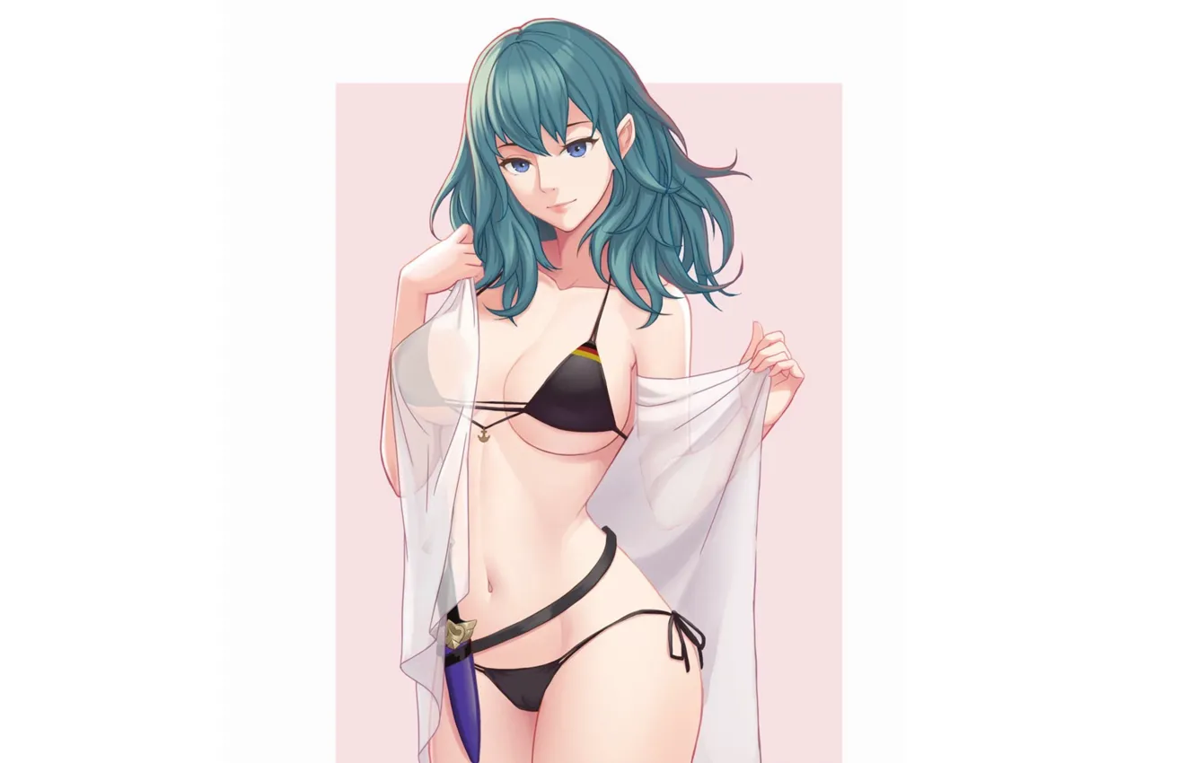 Photo wallpaper sexy, anime, bikini, Undressing, Gitl, green haired