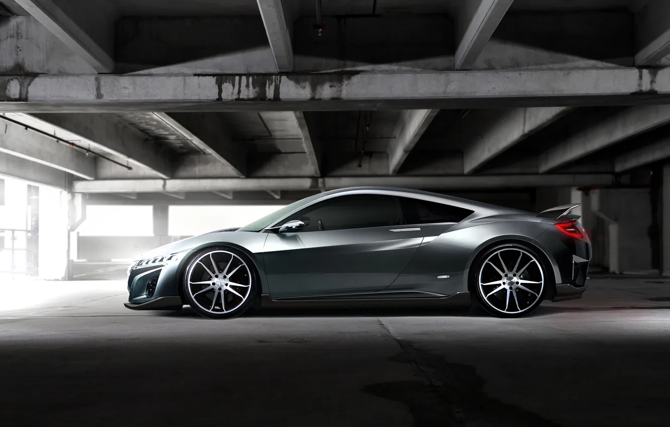 Photo wallpaper silver, profile, Parking, drives, silvery, Acura, Acura, NSX