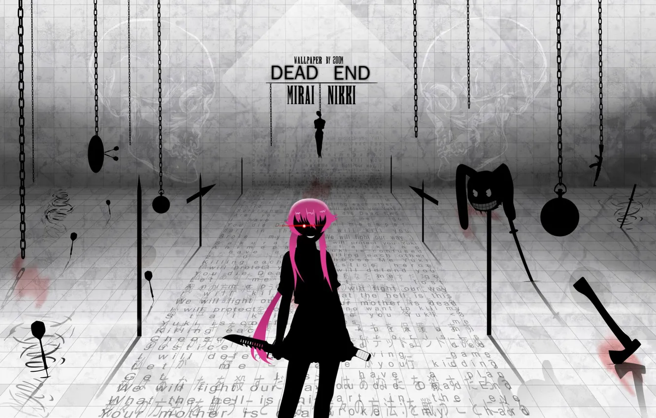 Photo wallpaper shadow, chain, knife, pink hair, Mirai Nikki, future diary, Young Gasai