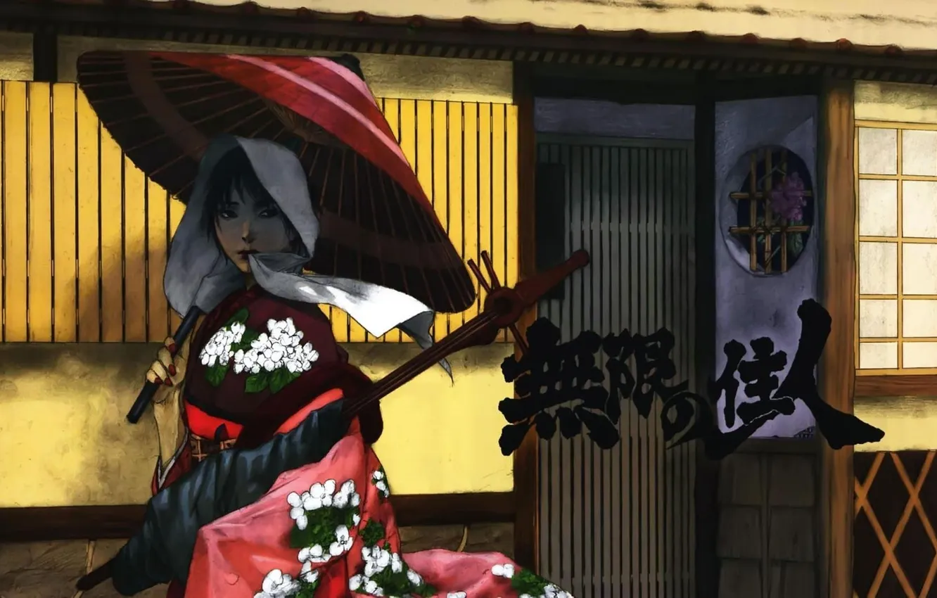 Photo wallpaper look, girl, figure, umbrella, anime, art