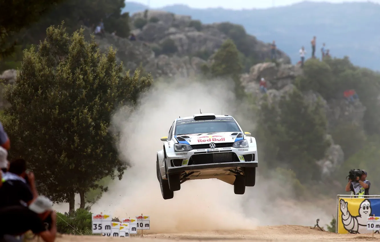 Photo wallpaper volkswagen, cars, rally, jump, wrc, polo r