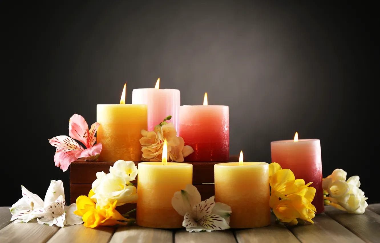 Photo wallpaper flowers, candles, petals