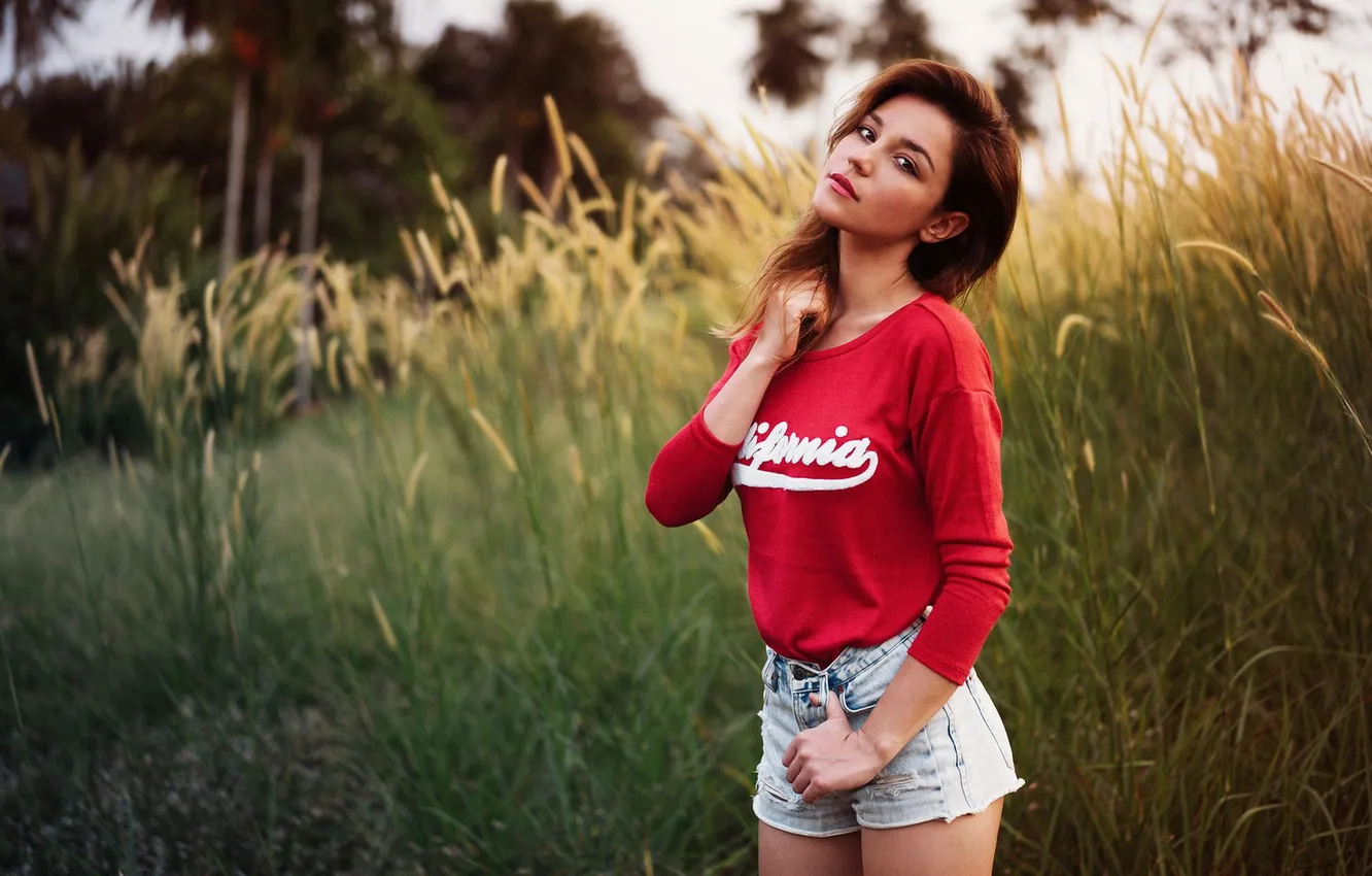 Photo wallpaper girl, sexy, shorts, model, Denim, cute