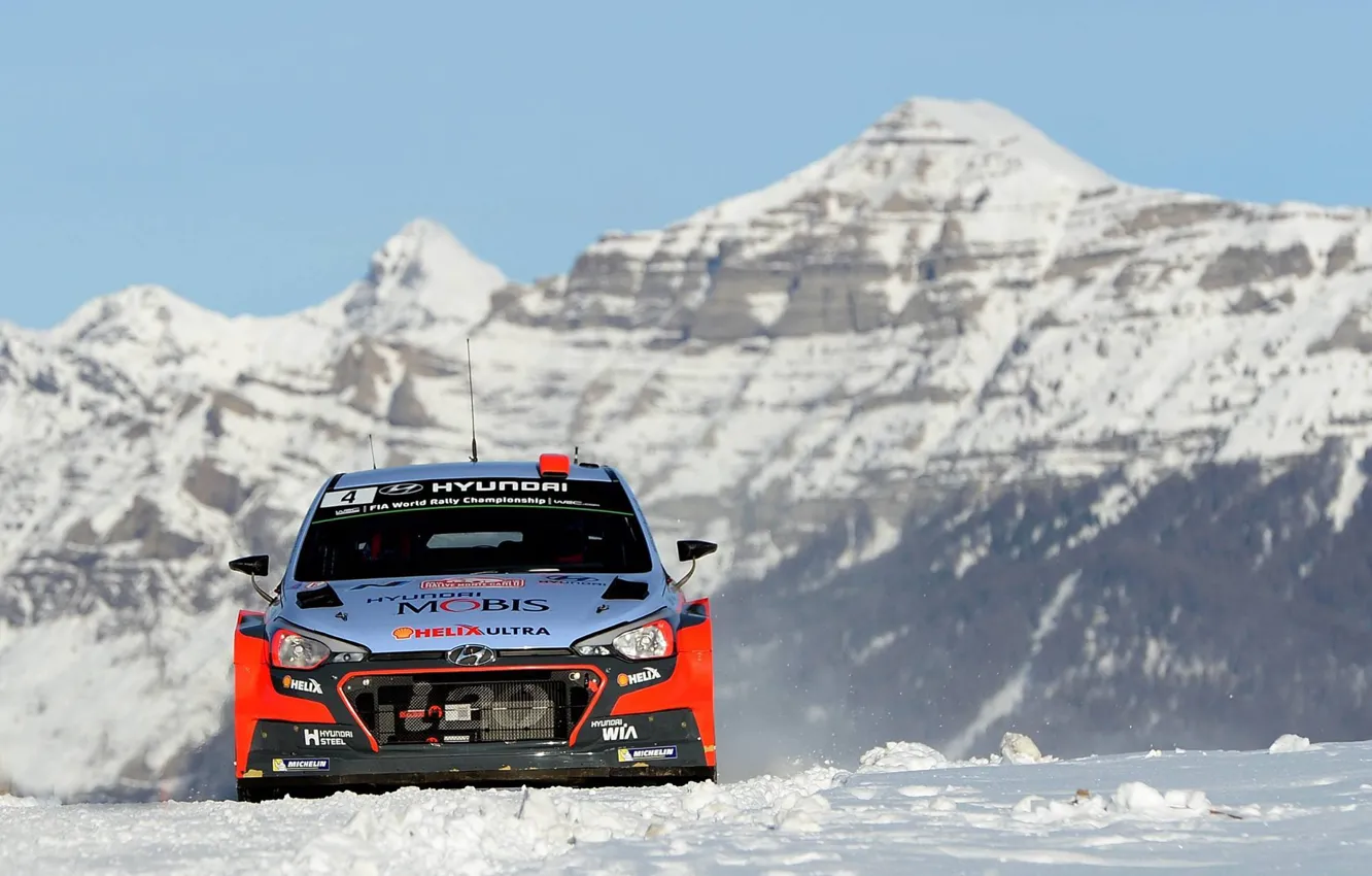 Photo wallpaper Mountains, Hyundai, WRC, Rally, Monte Carlo, i20, FAS