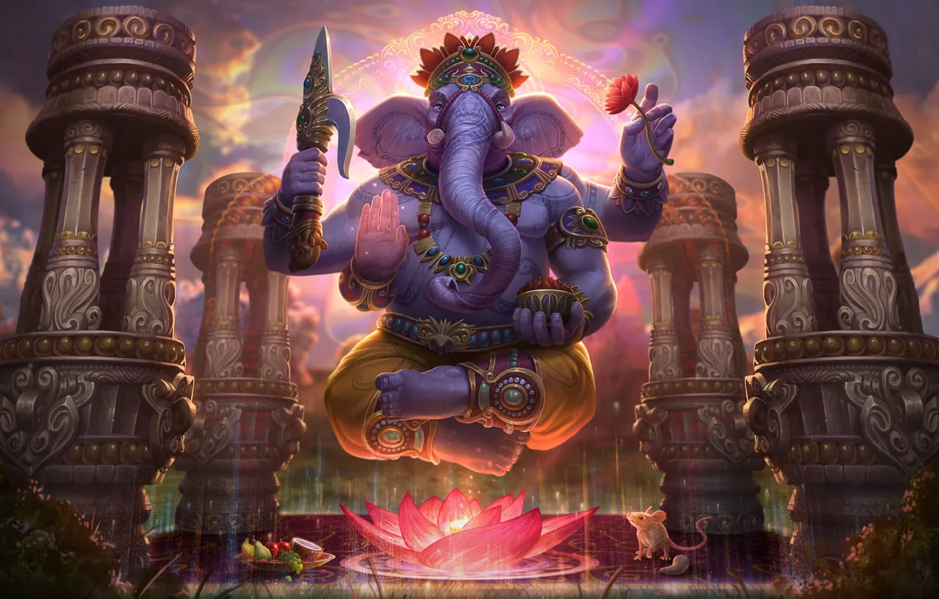 Photo wallpaper elephant, art, Lotus, Ganesha, Jon Neimeister, Ganesha