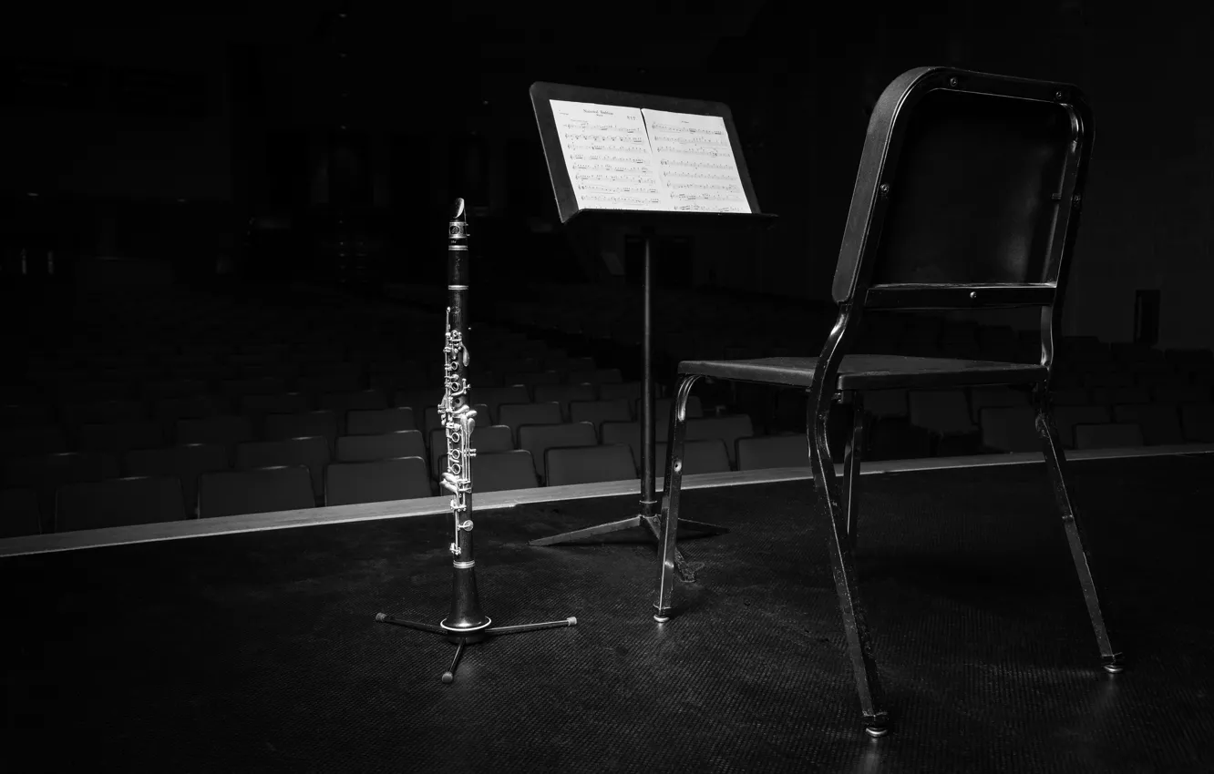 Photo wallpaper notes, chair, clarinet