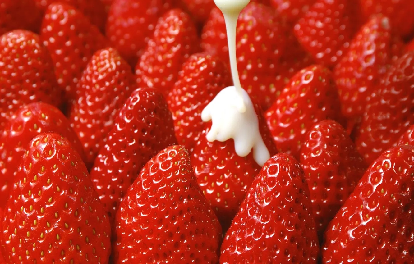 Photo wallpaper Strawberry, strawberry, ripe, condensed milk