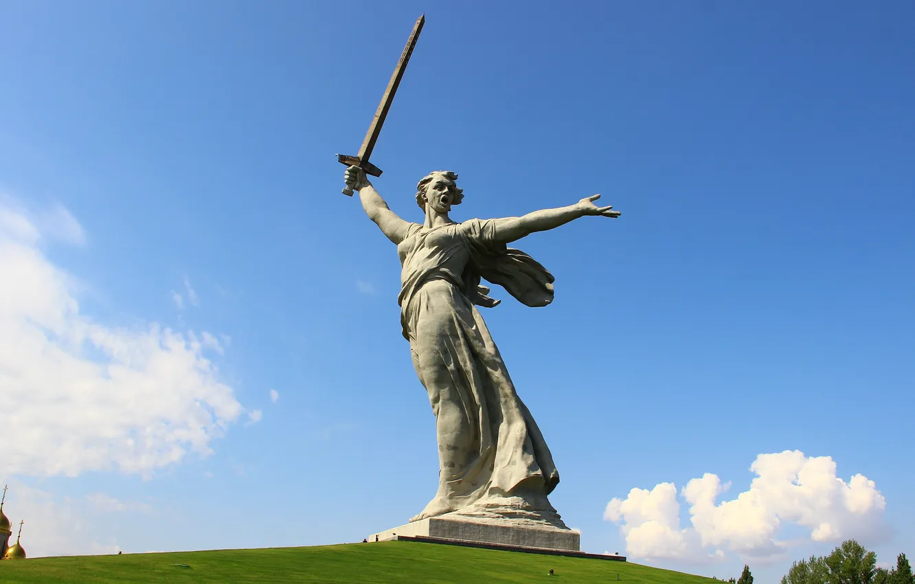 Photo wallpaper Church, Sculpture, Memory, Volgograd, Volgograd, Mamaev Kurgan, Mamayev Kurgan, The Motherland calls