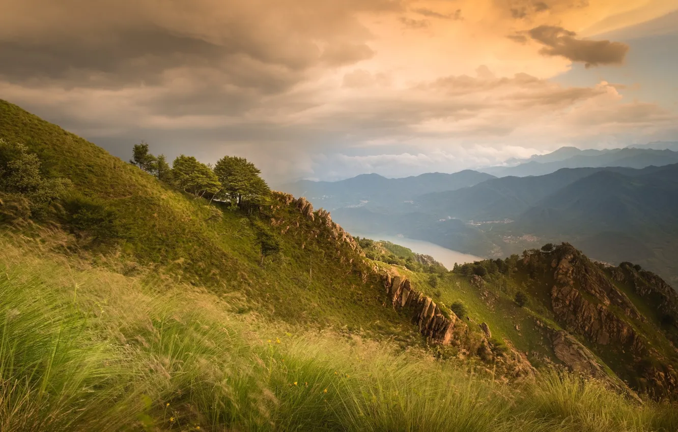 Photo wallpaper landscape, mountains, nature, lake, beauty, space, panorama