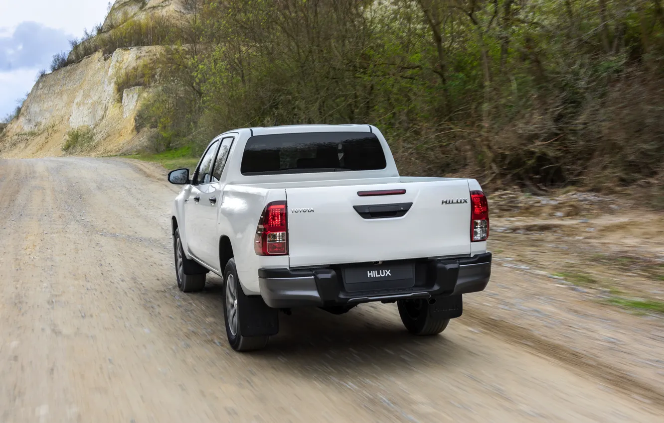 Photo wallpaper white, trees, Toyota, roadside, pickup, Hilux, Special Edition, 2019