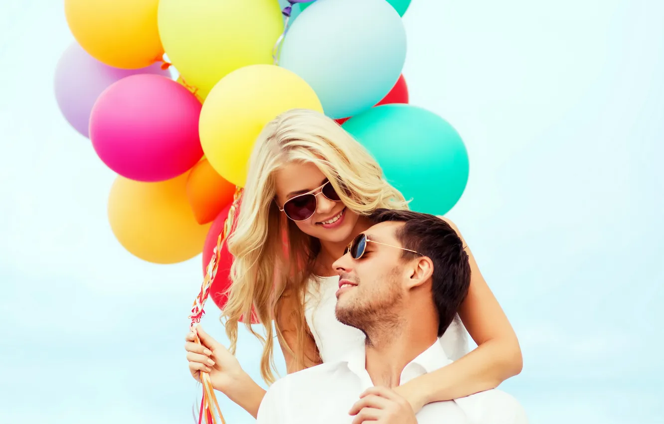 Photo wallpaper balls, love, joy, happiness, balloons, pair, couple, romance