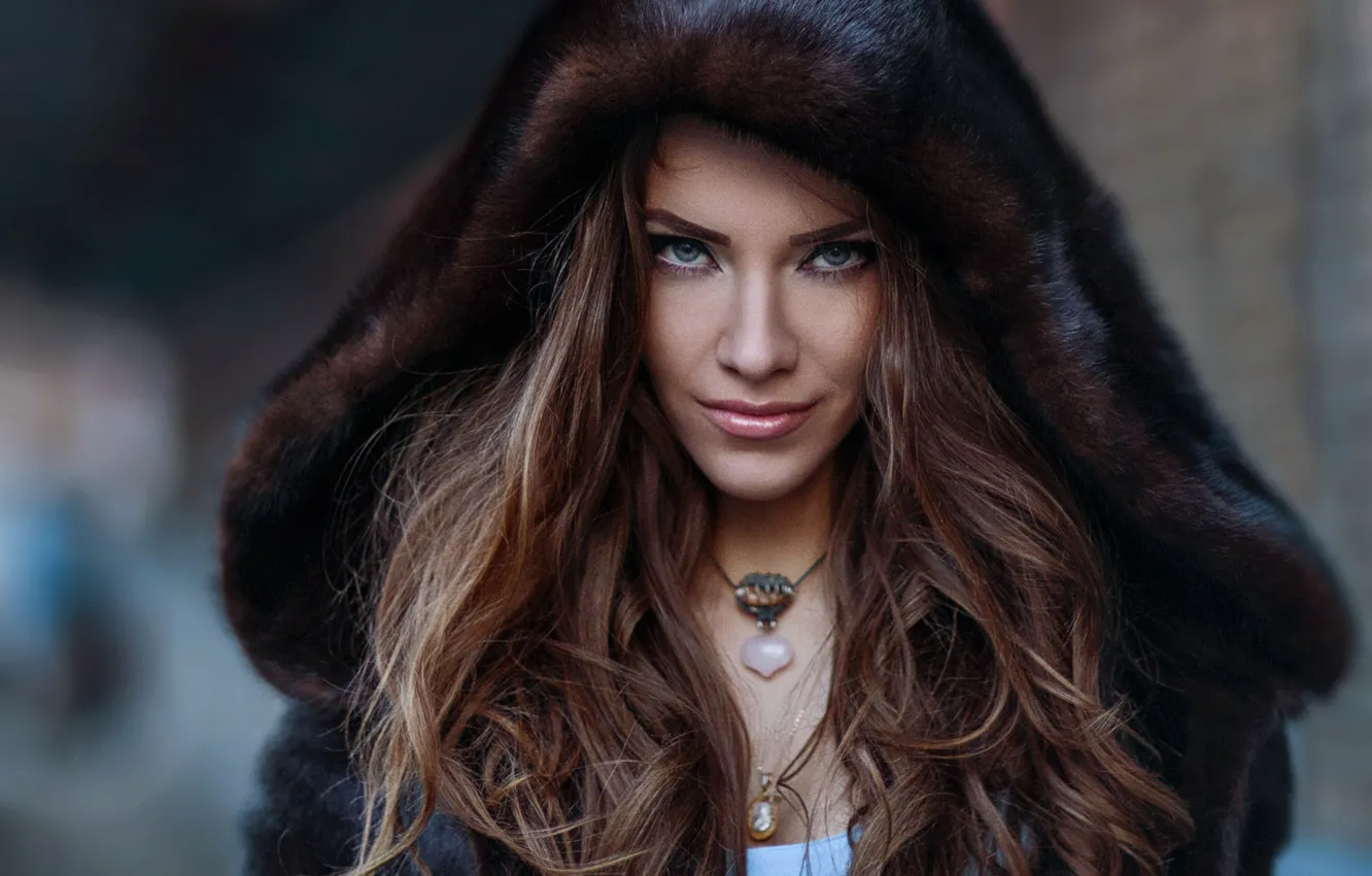 Photo wallpaper look, face, hair, makeup, hood, coat, fur, Hakan Erenler